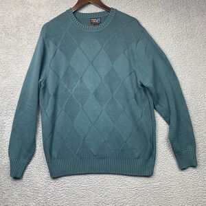 Alexander Julian Colours Sweater Mens L Green Argyle Diamond Knit Preppy Cotton